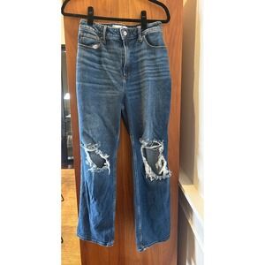 Hollister Curvy Ultra High-Rise Dad Jean Distressed Blue Denim 7S W28 L29